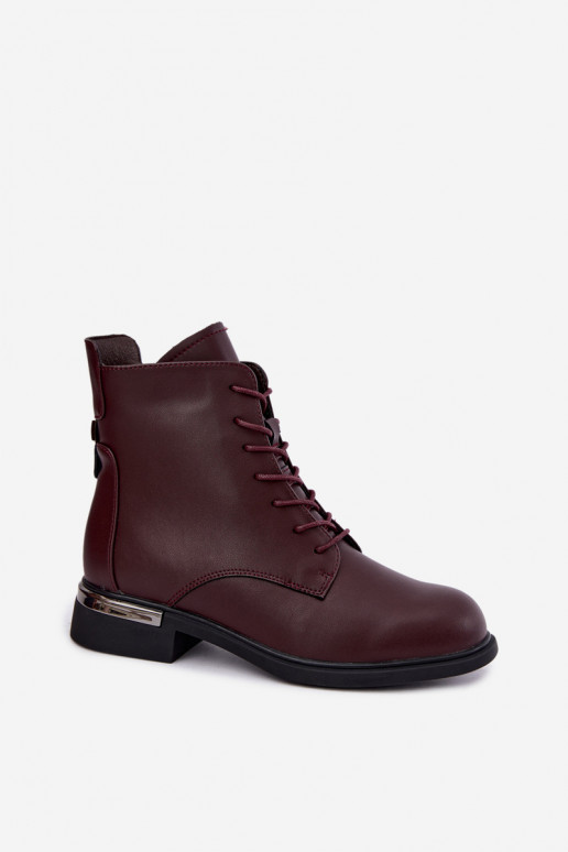 Botins de couro isolados com saltos largos na cor bordô Vinceza 86450