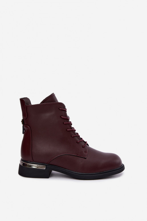 Botins de couro isolados com saltos largos na cor bordô Vinceza 86450