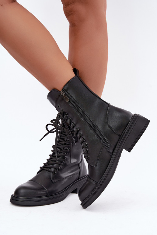Botins de couro isolados tipo botas na cor preta Vinceza 86443
