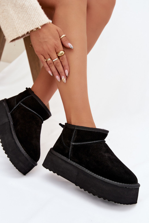 Botas de neve femininas de camurça sintética na cor preta