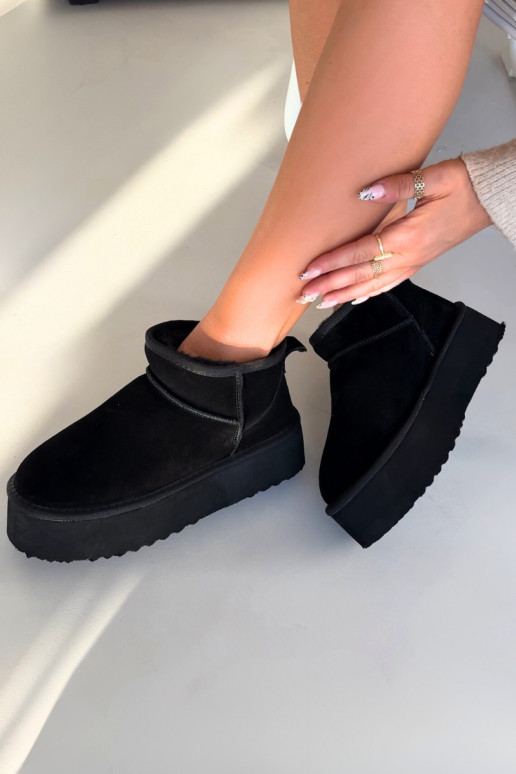 Botas de neve femininas de camurça sintética na cor preta