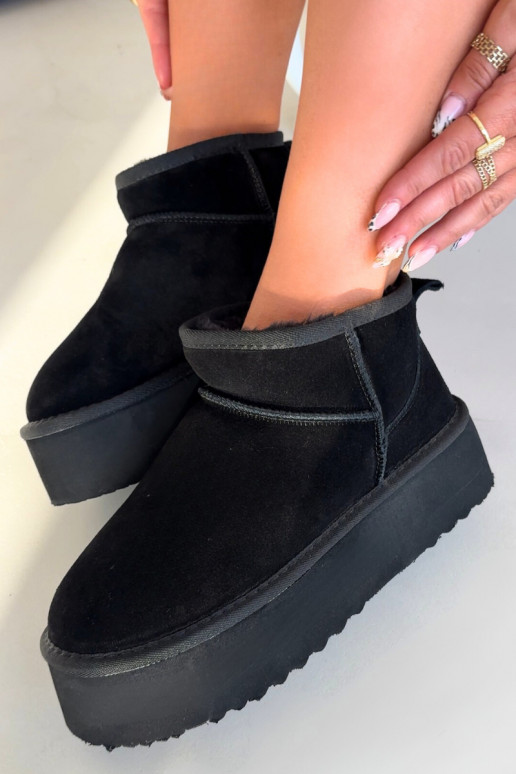 Botas de neve femininas de camurça sintética na cor preta