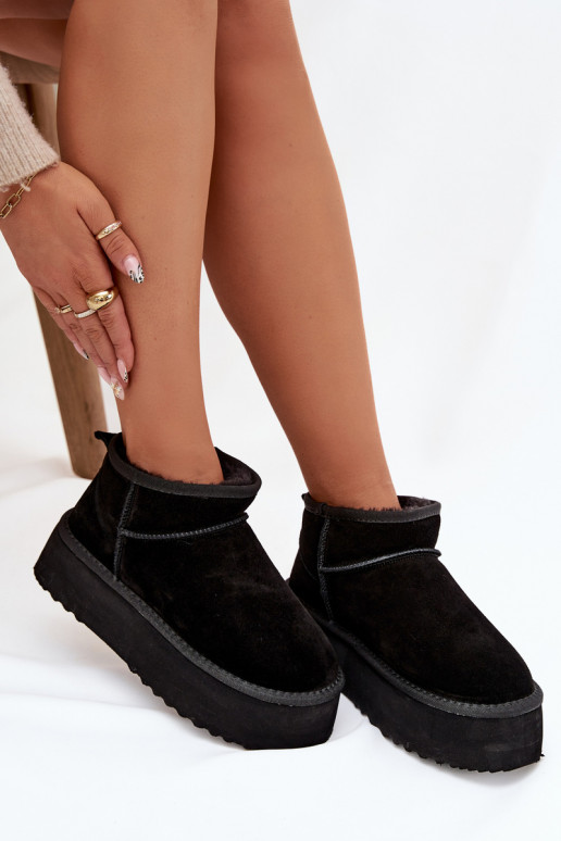 Botas de neve femininas de camurça sintética na cor preta