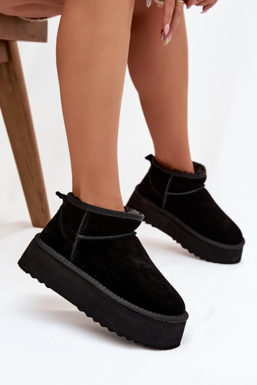 Botas de neve femininas de camurça sintética na cor preta