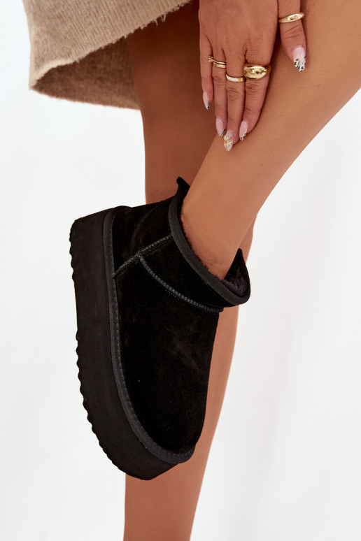 Botas de neve femininas de camurça sintética na cor preta