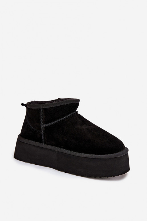 Botas de neve femininas de camurça sintética na cor preta