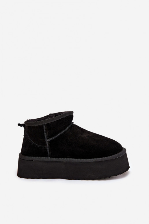 Botas de neve femininas de camurça sintética na cor preta
