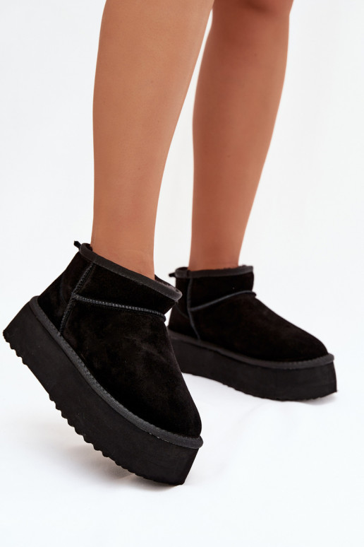 Botas de neve femininas de camurça sintética na cor preta