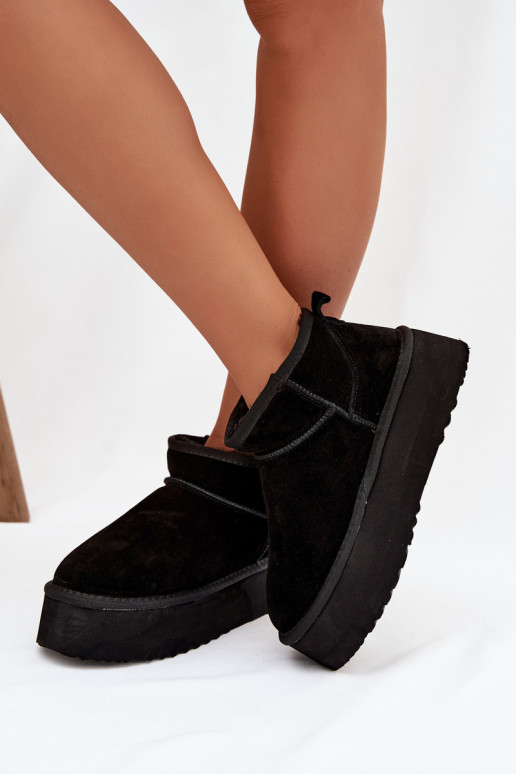Botas de neve femininas de camurça sintética na cor preta