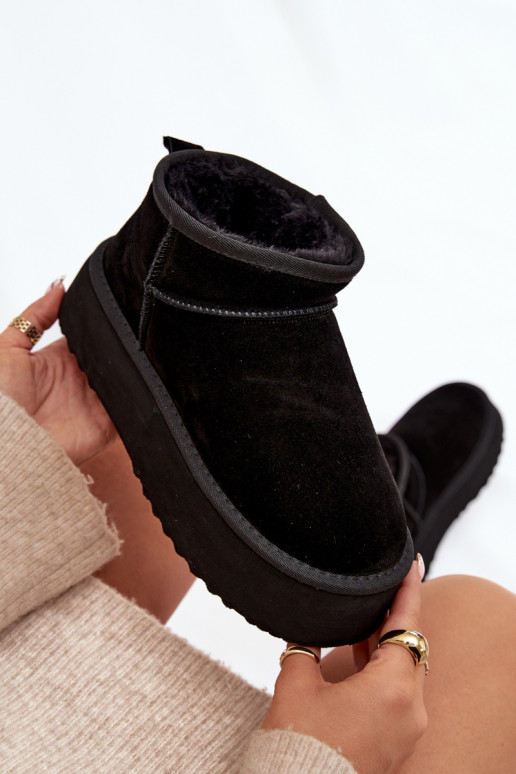 Botas de neve femininas de camurça sintética na cor preta