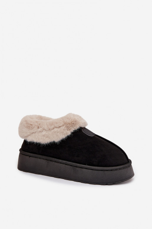 botas de neve femininas com plataforma e pelúcia na cor preta Calyra