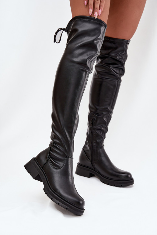 botas altas femininas com detalhes elegantes na cor preta Rylissa