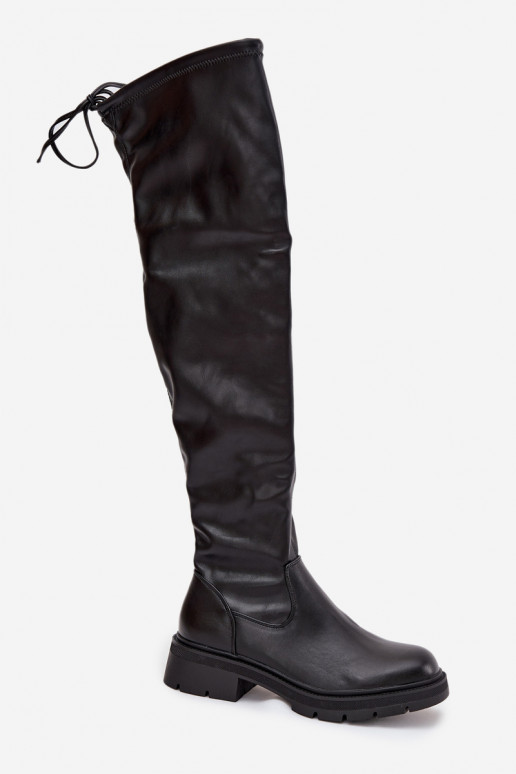 botas altas femininas com detalhes elegantes na cor preta Rylissa