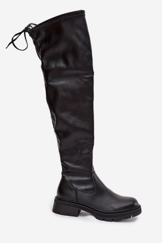 botas altas femininas com detalhes elegantes na cor preta Rylissa