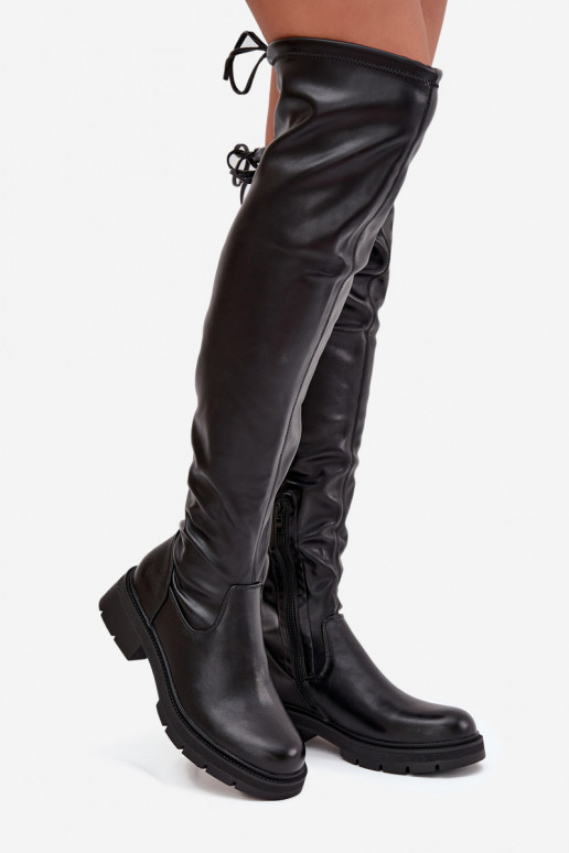 botas altas femininas com detalhes elegantes na cor preta Rylissa