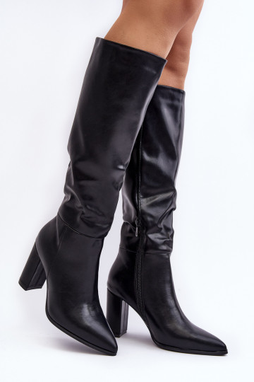 Botas pretas femininas até o joelho com salto Fiminna