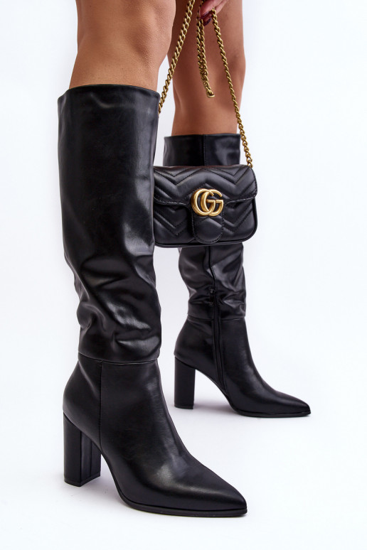 Botas pretas femininas até o joelho com salto Fiminna