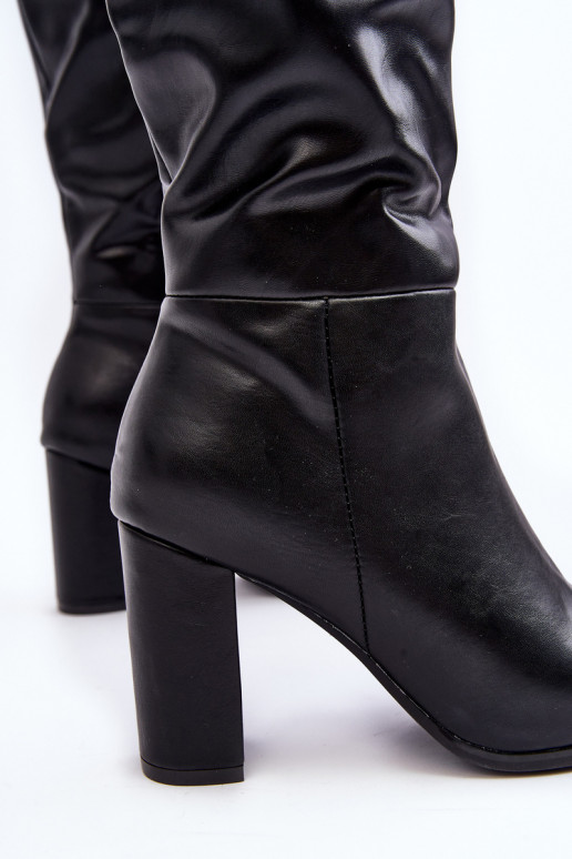 Botas pretas femininas até o joelho com salto Fiminna