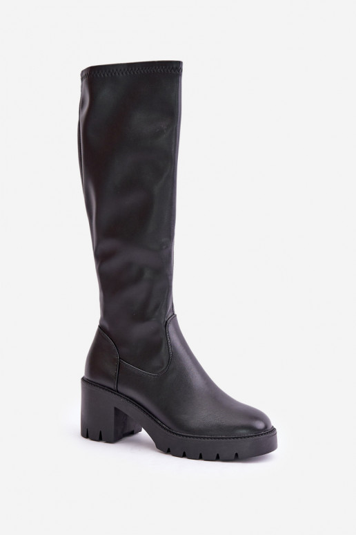 Botas pretas até o joelho de couro sintético com salto Vinceza 58332