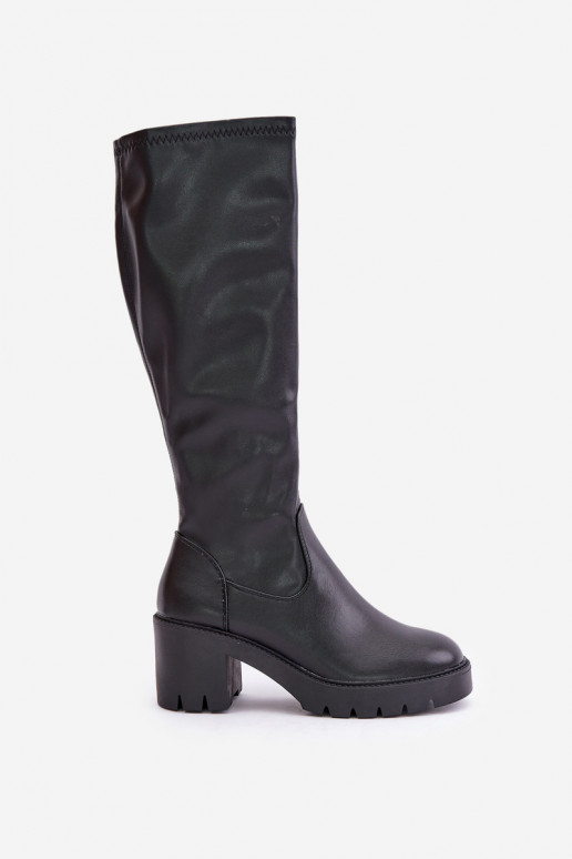 Botas pretas até o joelho de couro sintético com salto Vinceza 58332