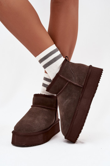Botas de neve femininas em camurça sintética com plataforma Vinceza 97962 na cor chocolate