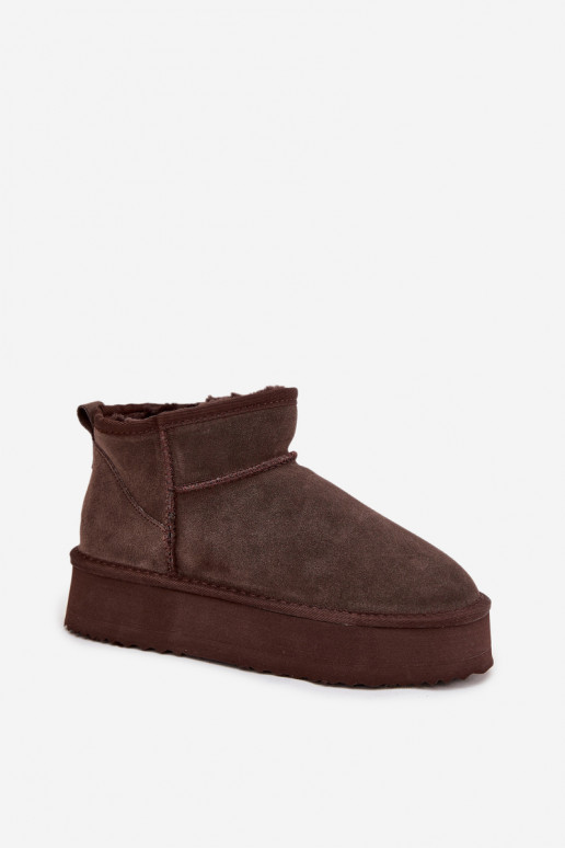 Botas de neve femininas em camurça sintética com plataforma Vinceza 97962 na cor chocolate