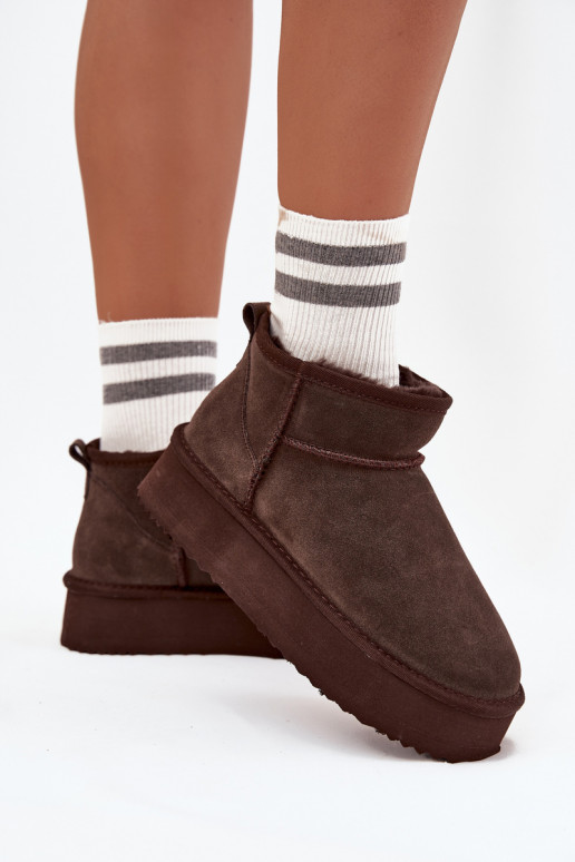 Botas de neve femininas em camurça sintética com plataforma Vinceza 97962 na cor chocolate
