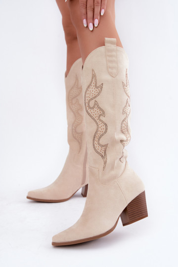 Botas altas de estilo cowboy em marfim com decoração no eixo Greyla