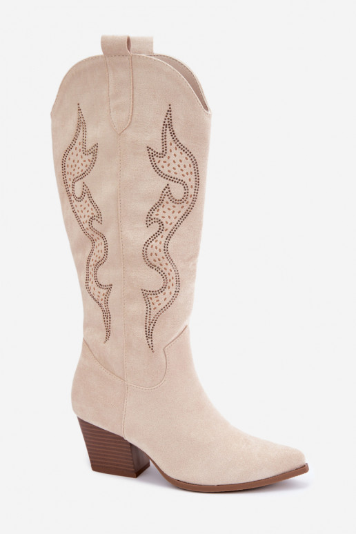 Botas altas de estilo cowboy em marfim com decoração no eixo Greyla