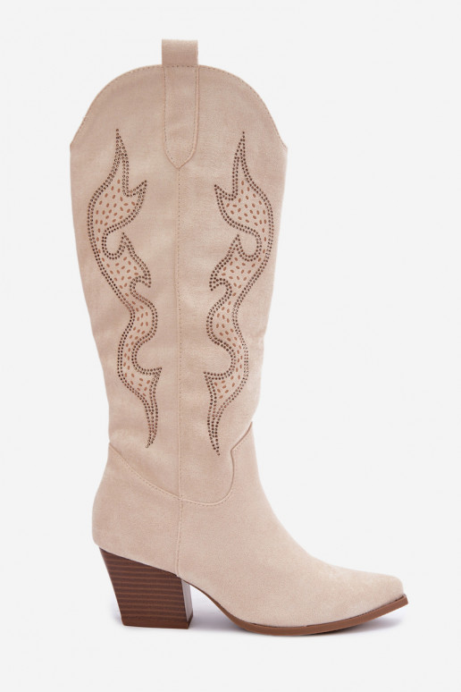 Botas altas de estilo cowboy em marfim com decoração no eixo Greyla