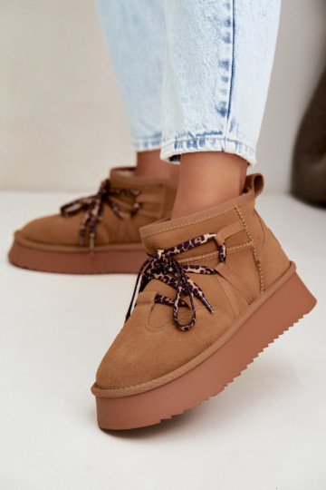 Botas de neve de camurça sintética marrom com plataforma e detalhes elegantes GOE UU2N4920 2