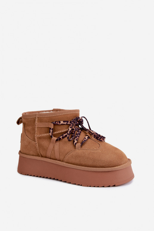 Botas de neve de camurça sintética marrom com plataforma e detalhes elegantes GOE UU2N4920
