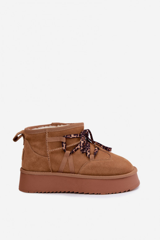Botas de neve de camurça sintética marrom com plataforma e detalhes elegantes GOE UU2N4920