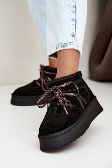 Botas de neve de camurça sintética pretas com plataforma e detalhes elegantes GOE UU2N4919 2