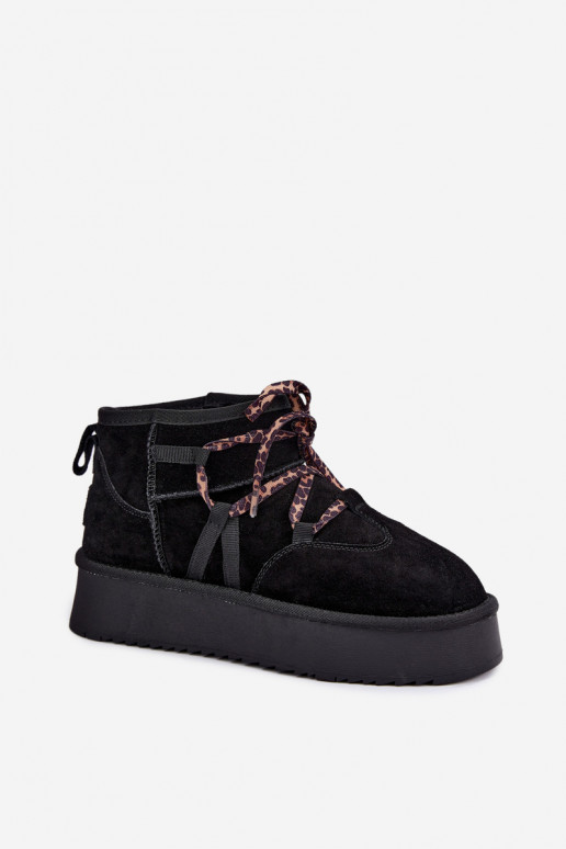 Botas de neve de camurça sintética pretas com plataforma e detalhes elegantes GOE UU2N4919