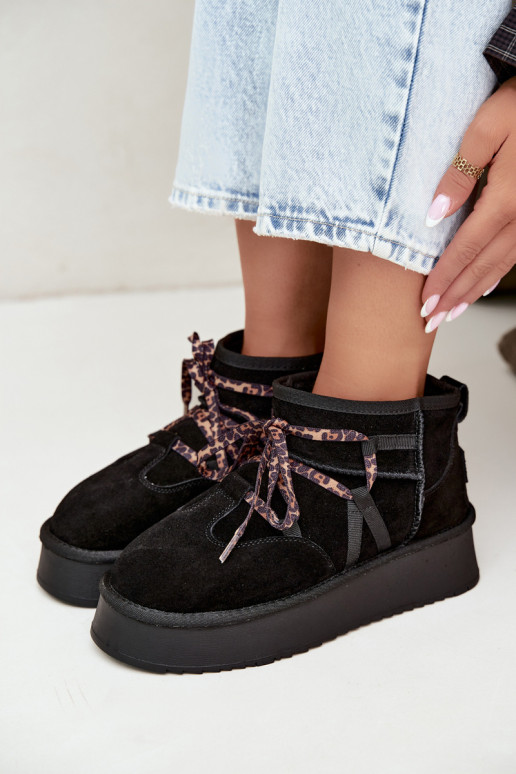 Botas de neve de camurça sintética pretas com plataforma e detalhes elegantes GOE UU2N4919