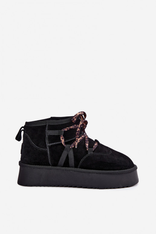 Botas de neve de camurça sintética pretas com plataforma e detalhes elegantes GOE UU2N4919