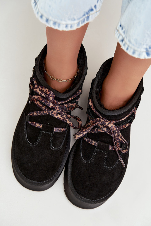 Botas de neve de camurça sintética pretas com plataforma e detalhes elegantes GOE UU2N4919