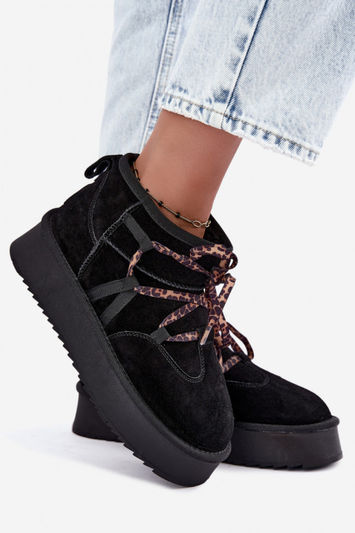 Botas de neve de camurça sintética pretas com plataforma e detalhes elegantes GOE UU2N4919