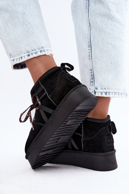Botas de neve de camurça sintética pretas com plataforma e detalhes elegantes GOE UU2N4919