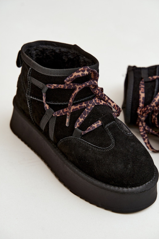 Botas de neve de camurça sintética pretas com plataforma e detalhes elegantes GOE UU2N4919
