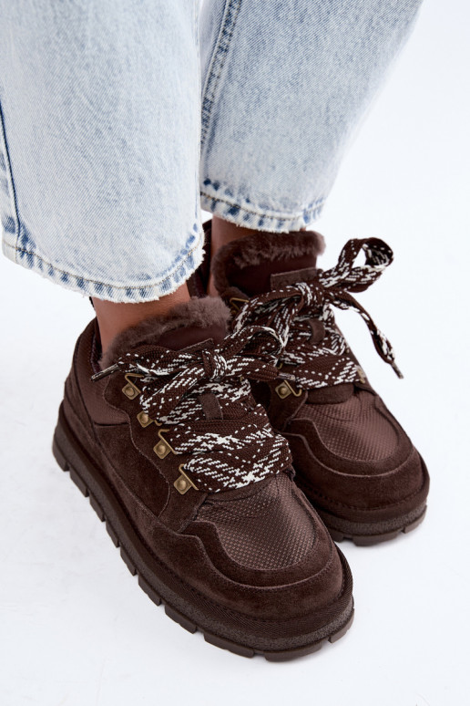 Botas de neve com atacadores de camurça sintética GOE UU2N4921 CzekoladoĮe