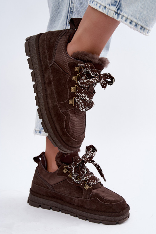 Botas de neve com atacadores de camurça sintética GOE UU2N4921 CzekoladoĮe