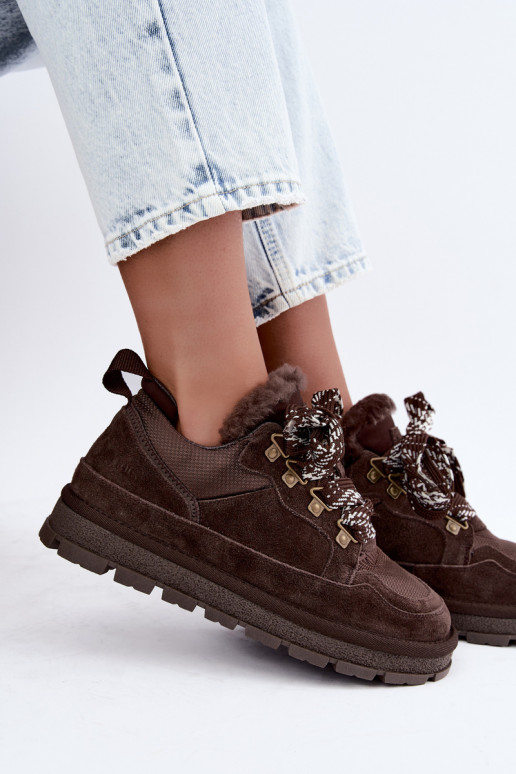 Botas de neve com atacadores de camurça sintética GOE UU2N4921 CzekoladoĮe