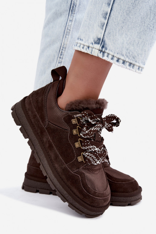 Botas de neve com atacadores de camurça sintética GOE UU2N4921 CzekoladoĮe