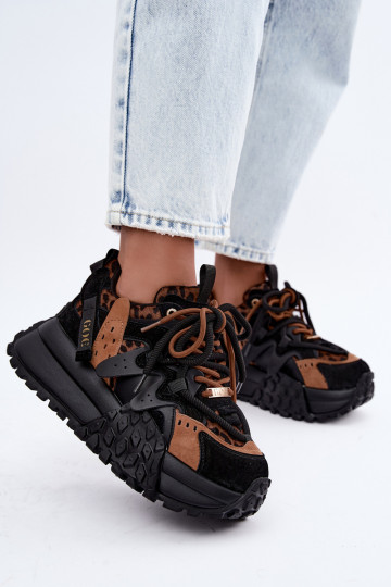 Ténis pretos de camurça sintética com plataforma e detalhes de estampado de leopardo GOE UU2N4017 2