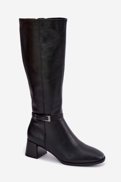 Botas altas pretas de couro isoladas com saltos e fivelas Sergio Leone KZ-31