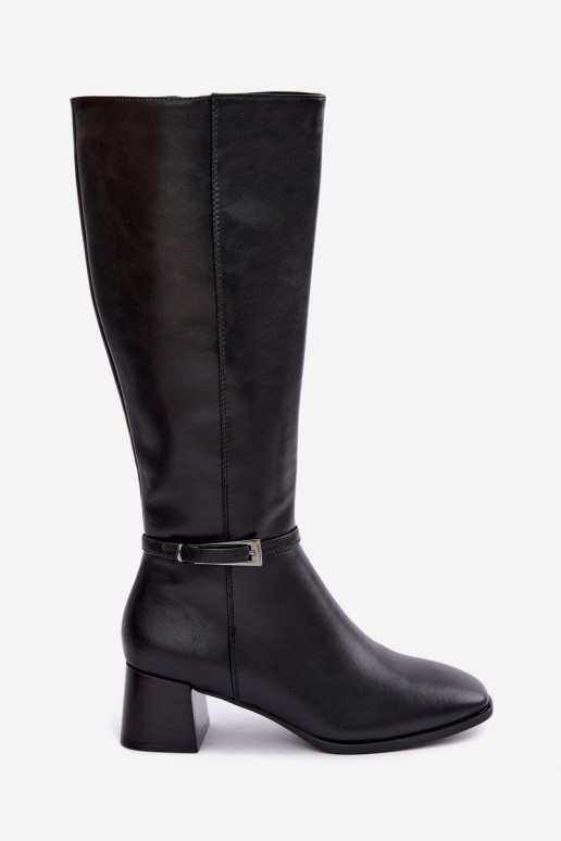 Botas altas pretas de couro isoladas com saltos e fivelas Sergio Leone KZ-31