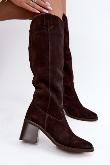 Botas de cowboy em camurça sintética com salto Vinceza 133103 chocolate