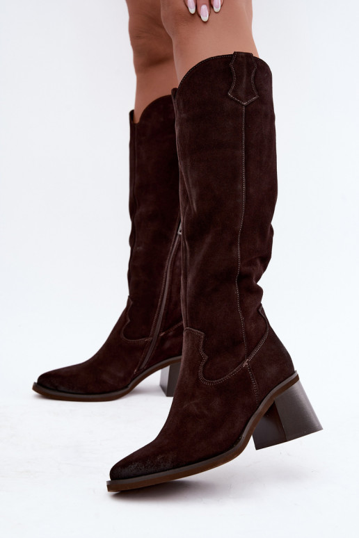 Botas de cowboy em camurça sintética com salto Vinceza 133103 chocolate